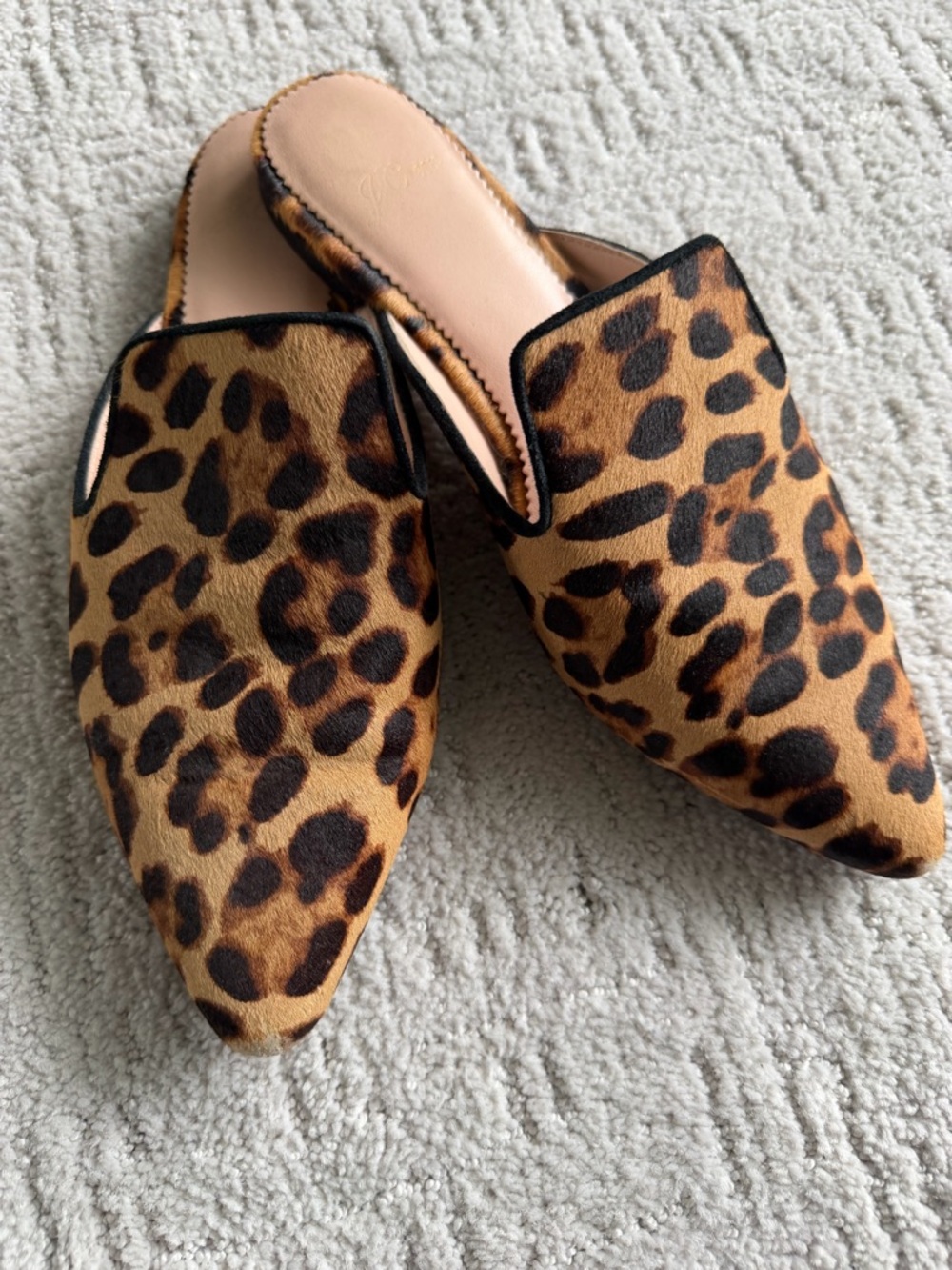 J Crew Leopard Print Pointed Toe Slip-On Mules - Brown